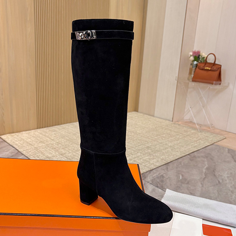 Classic Designer Story Boot Womens Luxury Milk Tea Brown Suede High Heels Knight Boots Womans Outdoor Daily Commuting Wear Tall Boots SIZE 42