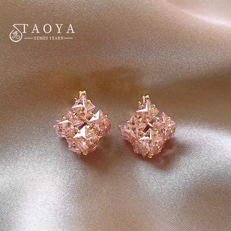 Light Luxury Sparkling Pink Zircon Metal Hollow Flower Basket Design Earrings For Women 2026 Jewelry Party High-end cessories M260922