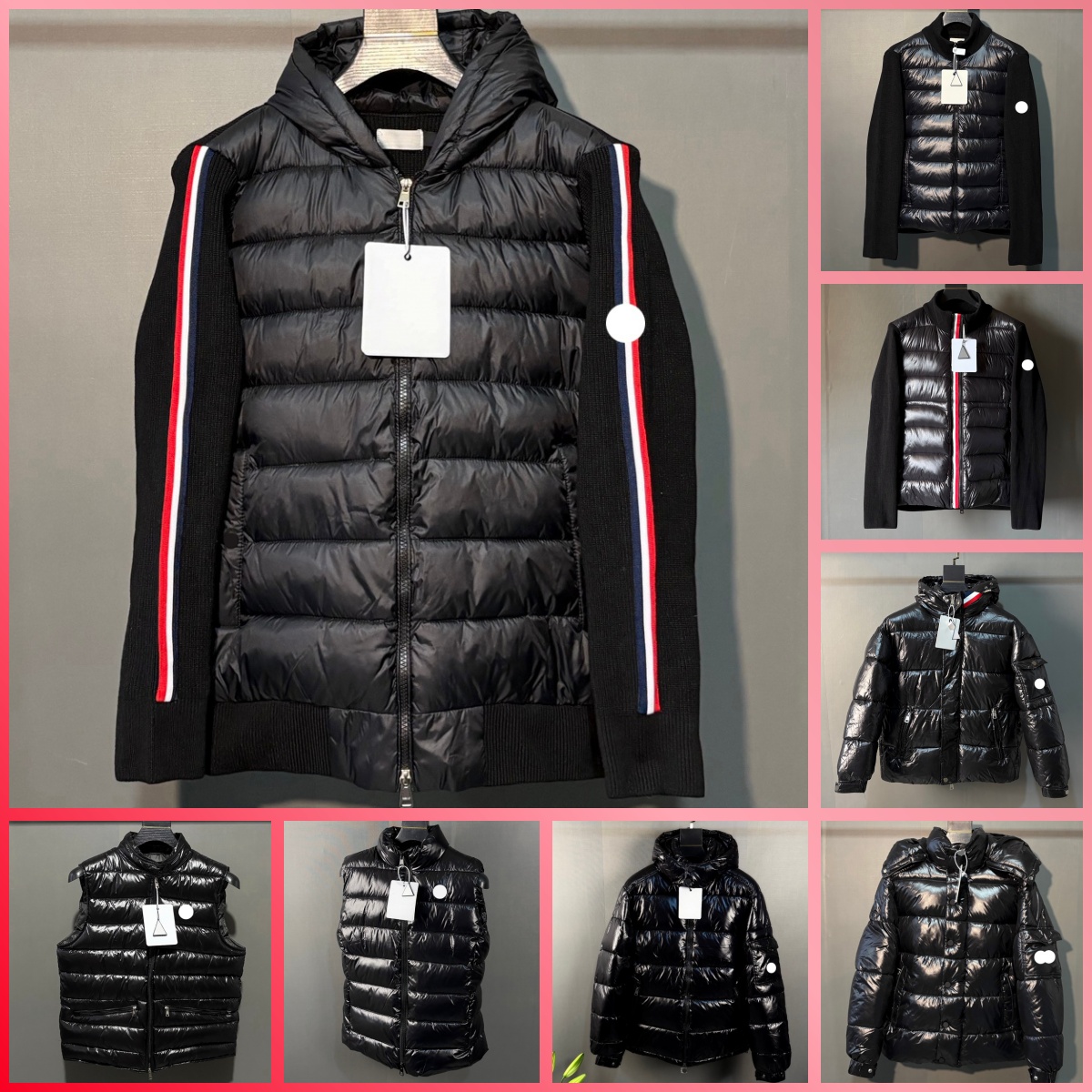 Multiple styles winter Stand Collar Mens Down Jacket Striped Sleeve Design men puffer jacket Arm Glue Badge mens coat Fashion Casual knit jackets