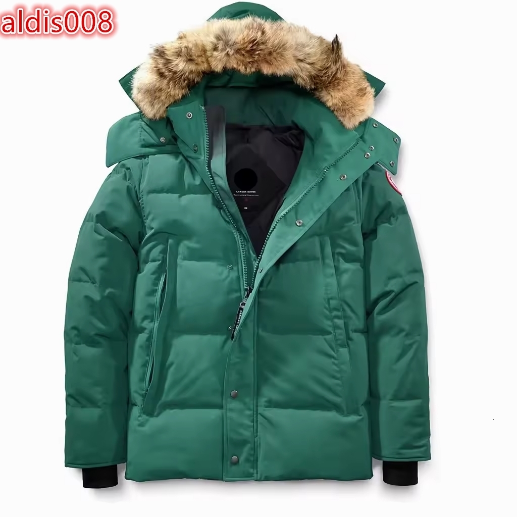 Green Men's Hooded Down Puffer Jacket With Fur Trim Windproof Casual Winter Coat Regular Fit Zipper Closure