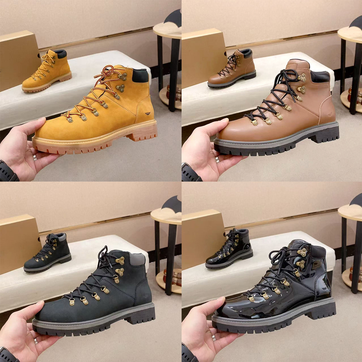 Big yellow boots Alpine Hiker Martin Boot luxury Men Cowhide Ankle Roman Boots Lace up casual shoe Outdoor boot Designer Rain Motorcycle Vintage Fas