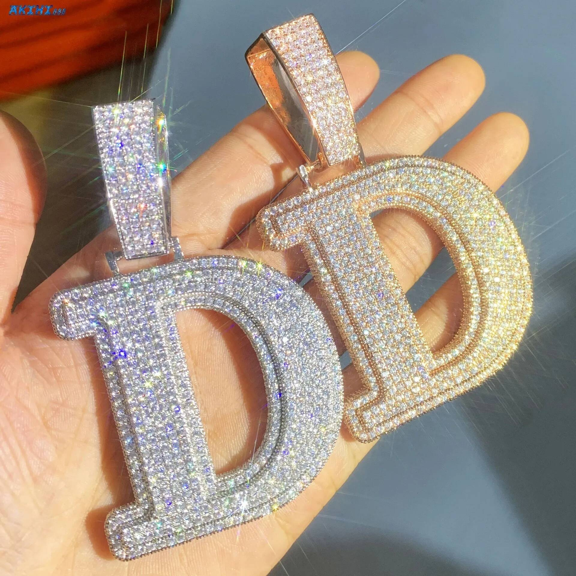 Gold S925 Sterling Silver VVS Moissanite Diamond Initial Letter Pendant Custom Iced Out Hip Hop Jewelry Trendy Style