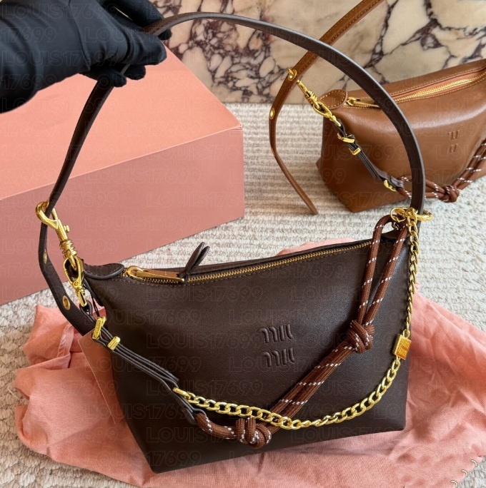 Luxury Fashion Women Hobo Shoulder Bag Vintage Leather Half Moon Bag Braided Chain Decor Zipper Crossbody Bag Luxury Underarm Purse