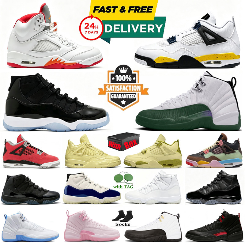 avec boîte Design 4s 5s 11s 12s Chaussures de basket-ball 4s Tour Yellow Lemonade 11s Space Jam Gamma Blue5s Sunset Wolf Grey 12s Bucks Bloodline