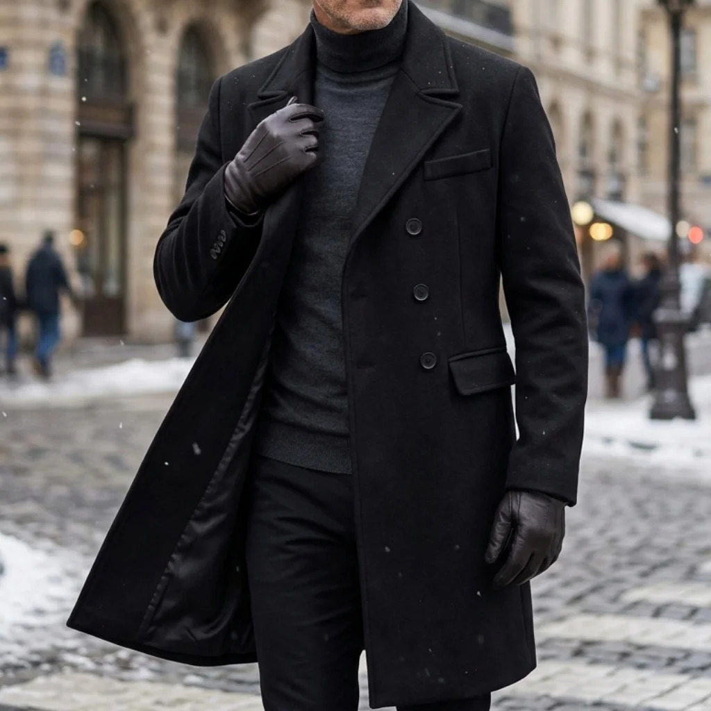 Streetman's Long Coat Windbreaker Double Breasted Fastening Casual Suit Jacket Thick Winter Warm 260908