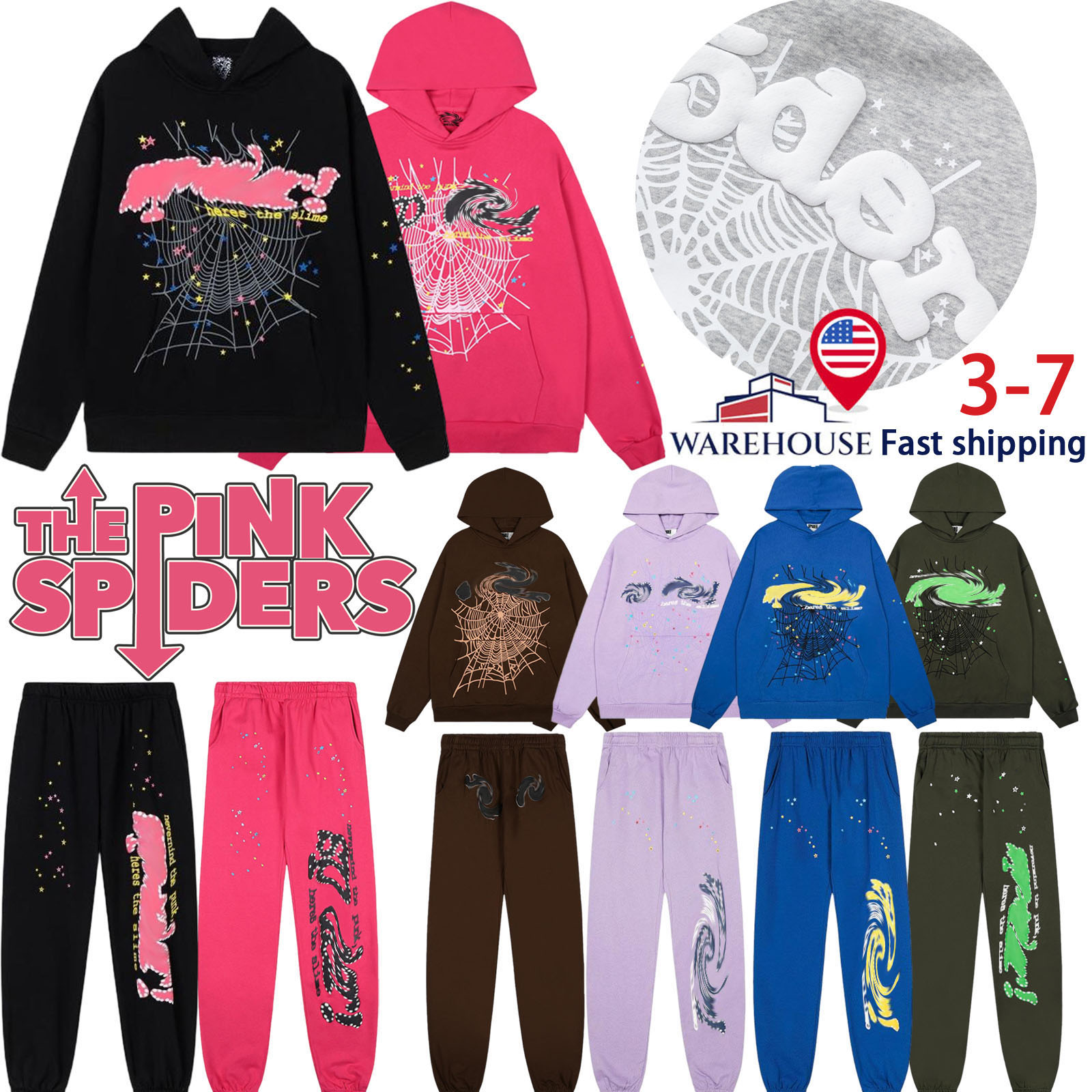 Spiderhoodie Designer Hoodie Tracksuit Sweatpants Cotton Hight Quality Pants Stree Puff Print Web Hoodies Loose Skin-friendly Tracksuits Fashion Gra