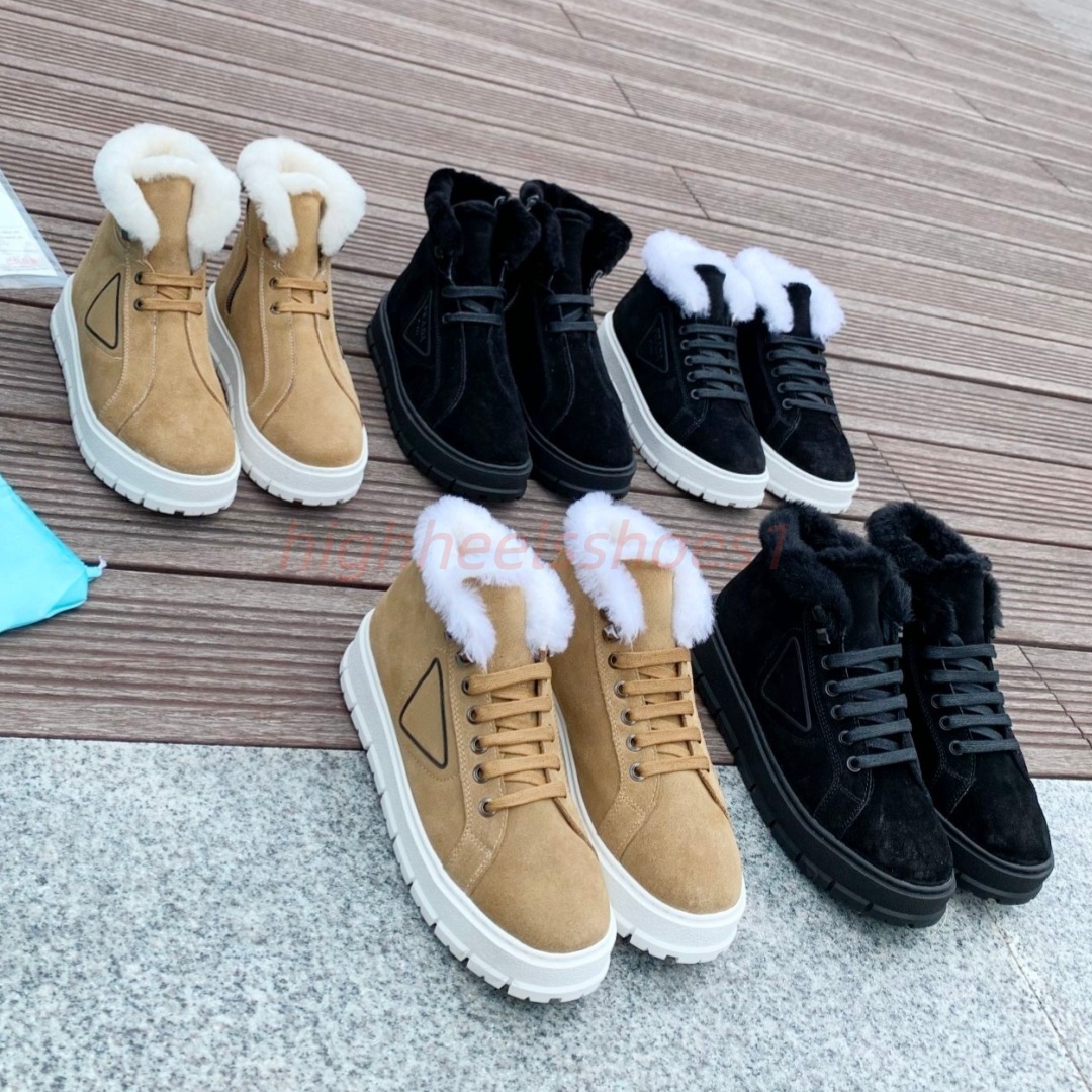 10a top quality Luxury Winter Warm Short Snow Boots Women Ankle Boots Fur Suede Leather Platform Lace Up High Top Designer Sneakers Casual Shoes siz