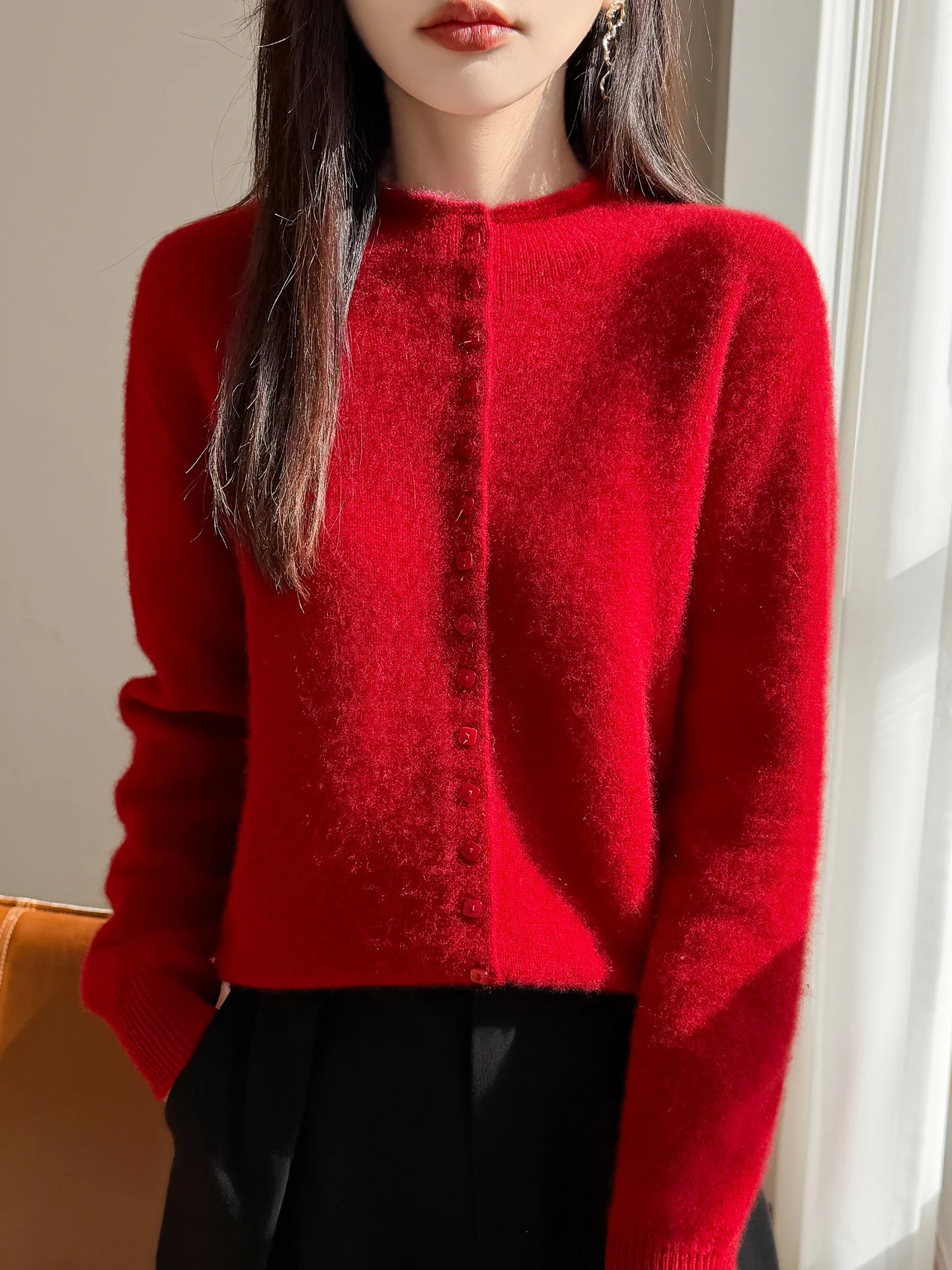 Autumn Winter 100% Pure Wool Cardigan Sweater Women's Soild Single Breasted Basic Long Sleeve Tops Cashmere Knit Coats High-end 260910