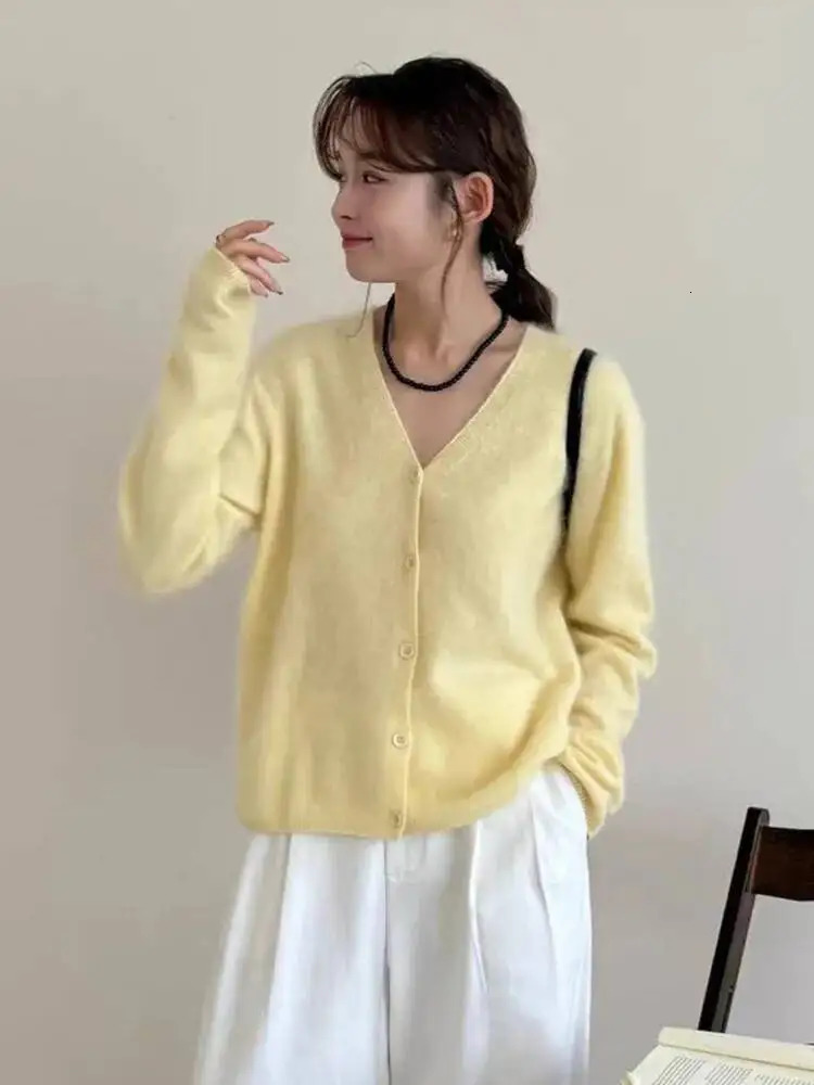 Women V-neck Wool Cashmere Cardigan Autumn Winter Soft Warm Single Breasted Sweater 91%Wool 4shmere Knitwear 260910CJ