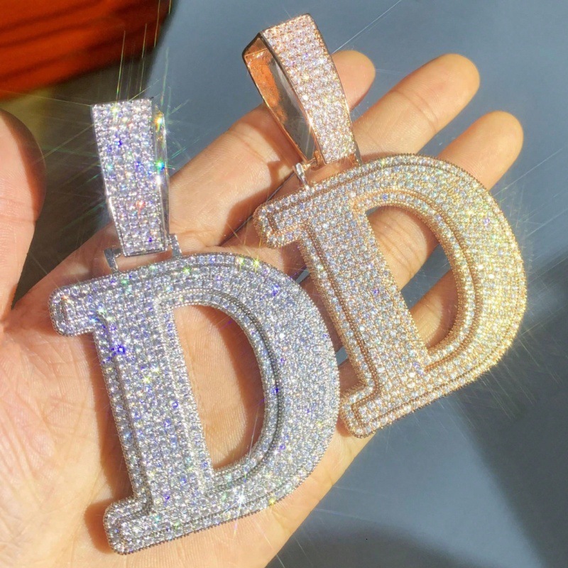 Custom A-Z Double Layer 3D Letter Moissanite Pendant Iced Out Hip Hop Initial Name Necklace Gold Plated Rapper Jewelry For Men Women