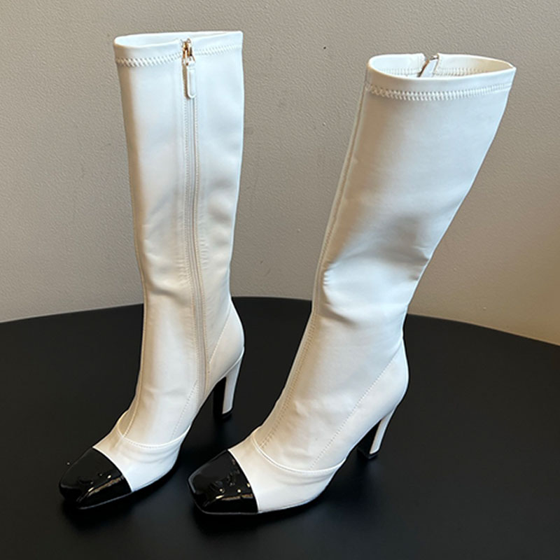 New Arrivals Fall Winter 2026 PreCollection High Boots Minimally Designed Knee High Booties Colorblocking Toe Cap Womens Side Zipper Long Boots