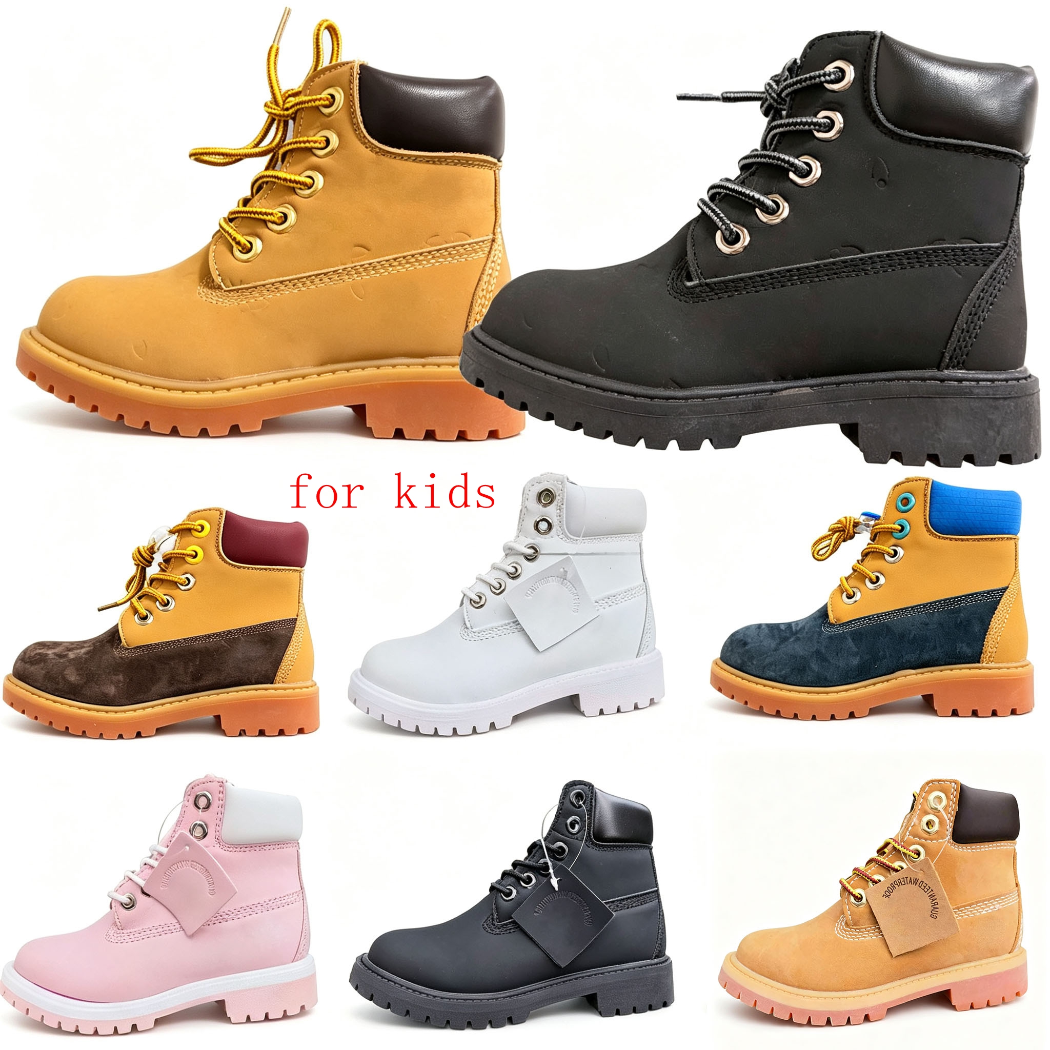 Designer yellow Childrens Boot Black OP tims luxury Shoe Hiking Booties Boys Girls Winter Shoes tan bottom Premium Waterproof Martin Casual Kids Boo