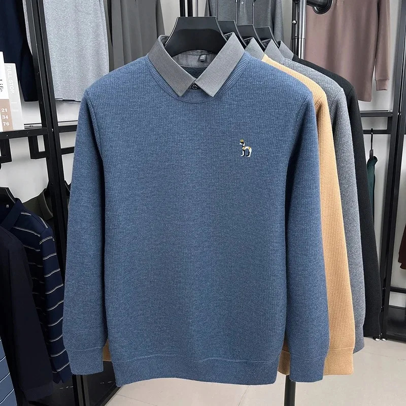 y men's long sleeved flip over collar pullover winter fashion item puppy embroidery top casual warm knit sweater 260901