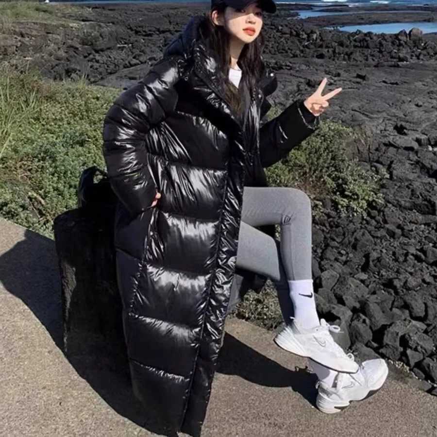 New Women 2025 Shiny Cotton Jacket Women'S Long Cotton Coat Korean Loose Large Size Parkas Coat Fashion Hooded Thicken JacketT260911