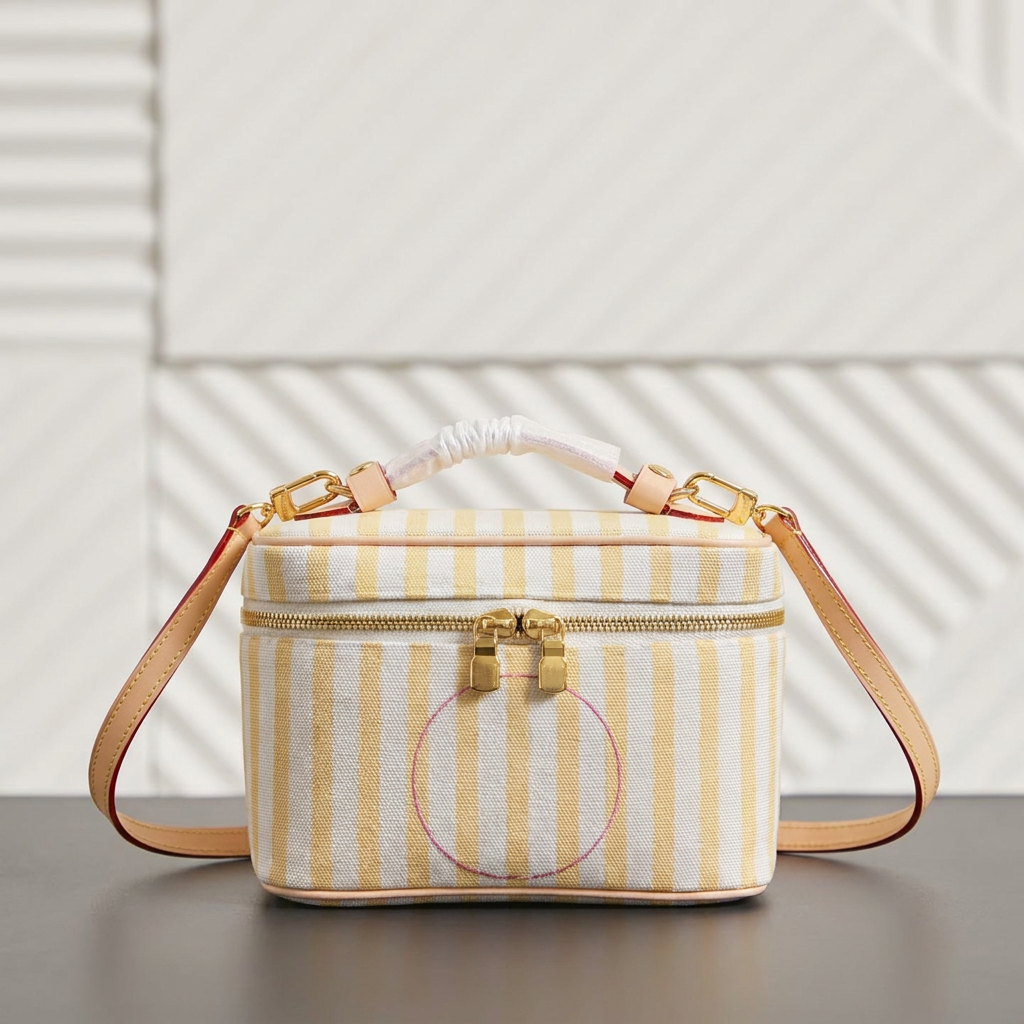 Nice Mini Makeup Bag Stamp Canvas Storage Cosmetic Pouch Designer 2026 Fashion Summer Trip Crossbody Bags for Women Yellow Striped Double Zipper Des