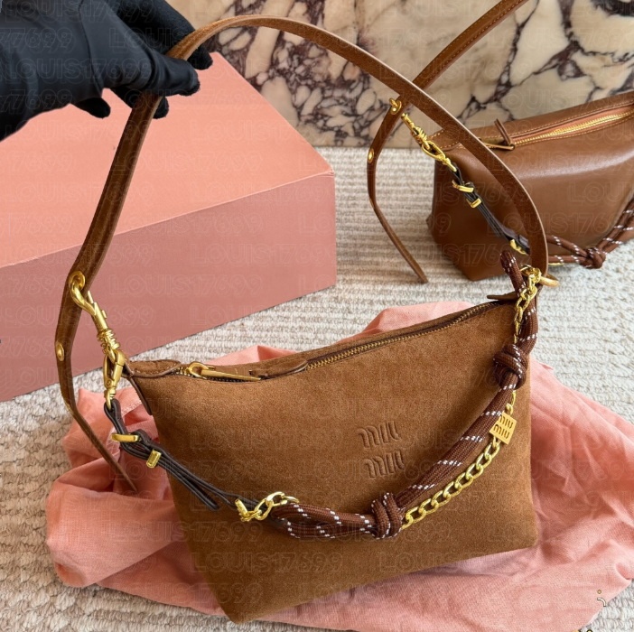 Luxury designer Women Suede Hobo Shoulder Bag Vintage Half Moon Underarm Bag Braided Chain Decor Zipper Crossbody Purse Ladies Shopping bag wallet