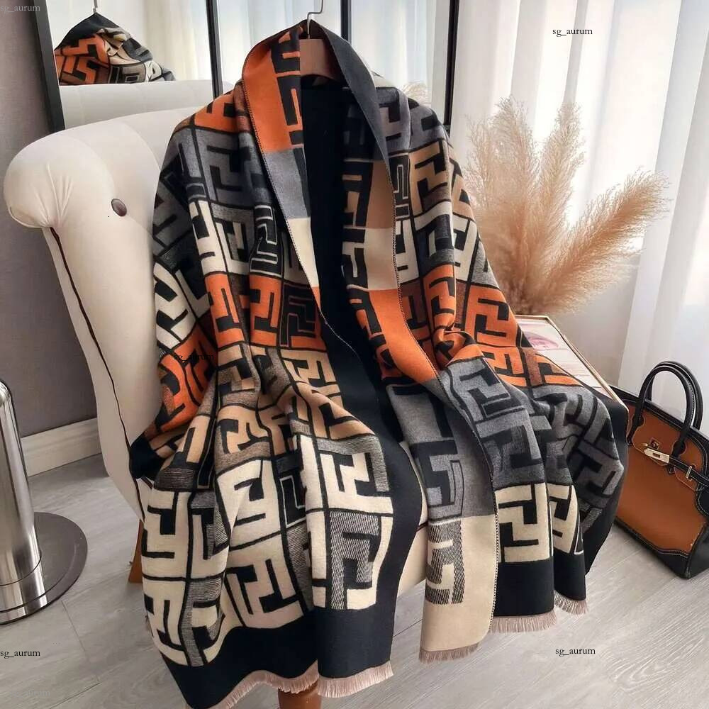 European and American Imitation Cashmere Scarf for Women Letter Retro Autumn Winter Thick Versatile Neck Warmer Long Double Sided Shawl Export