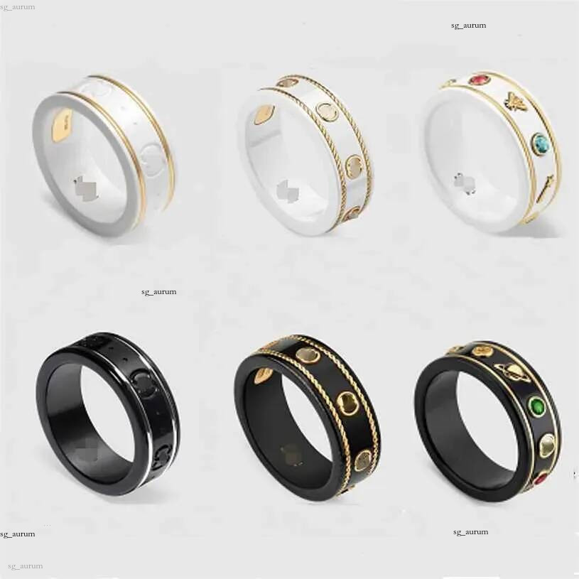 Designer Rings 18K Rose Gold Bee Planet Trendy Personalized Couple Polished Black and White Ceramic Pair Ring