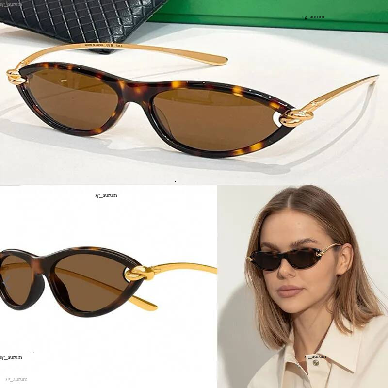 25SS Noeud Cat Eye 1390 pour Femmes Mode Havane Acétate Cadre dames Rétro Étroit Ovale Lunettes De Soleil Jambes En Métal Brun Lentille avec des