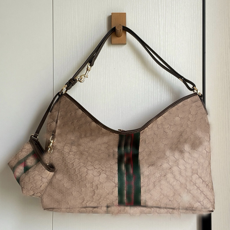 Retro print large designer hobo tote bag with mini coin pouch Classic Canvas Print with Brown Leather Trim women Zipper oversize handbags Casual Ele