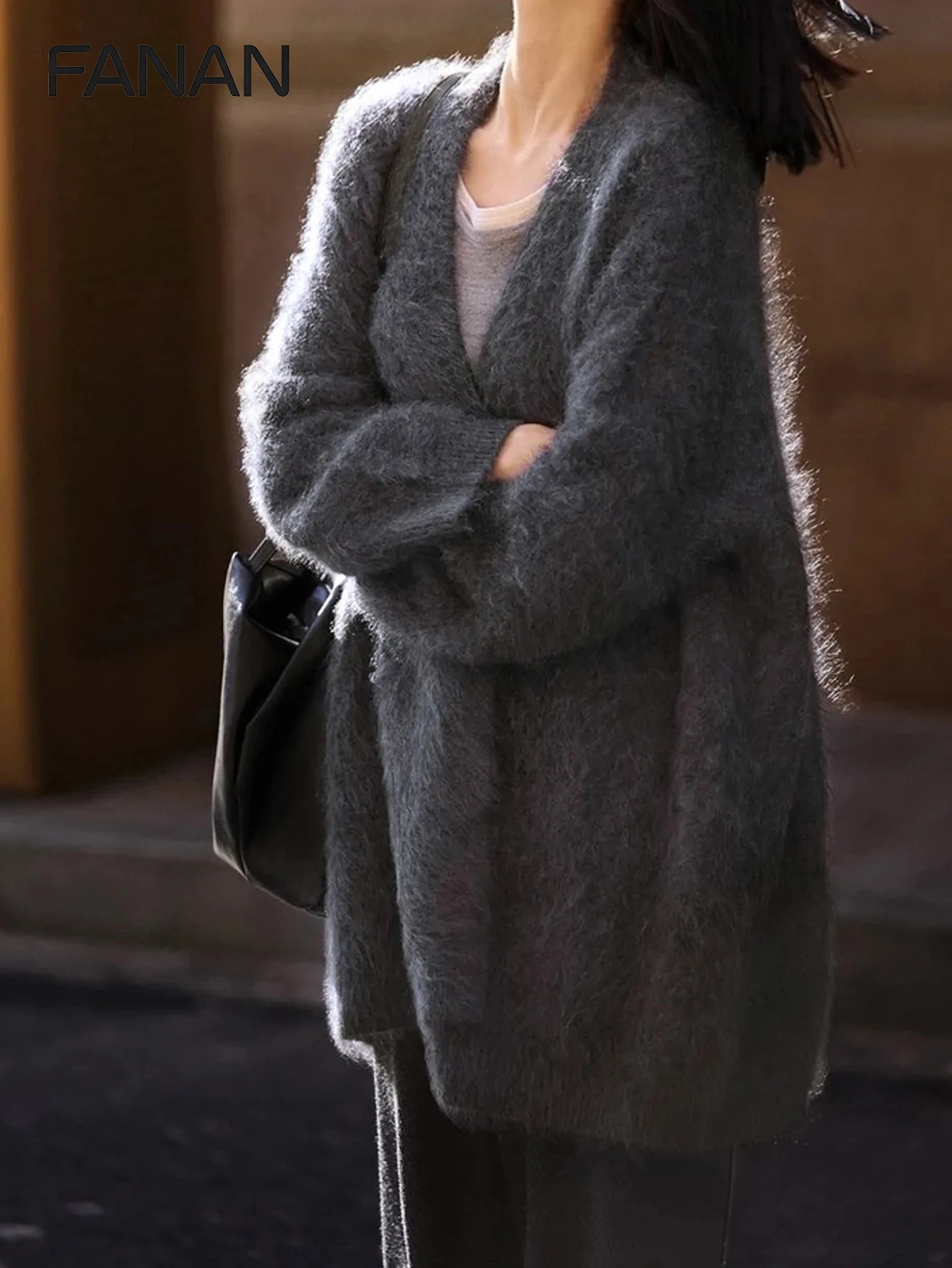 Autumn and Winter Niche Knit Cardigan for Women ned in a Lazy Style Gray Faux Mink Fur Loose 260910CJ