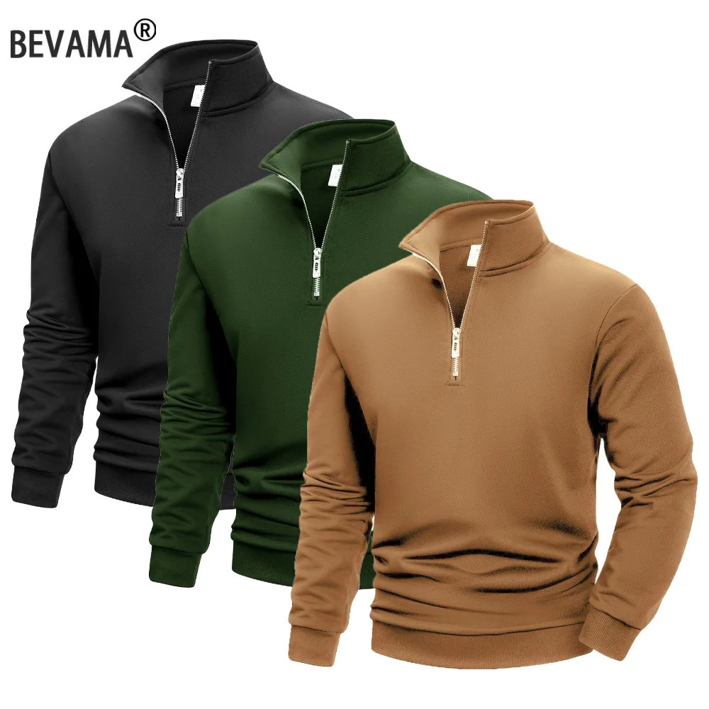 Autumn Men's Sweatwear Quarter Zip Up Sweatshirts Base Sweater Long Pullover Outdoor Mock Neck Tops Streetwear 260901
