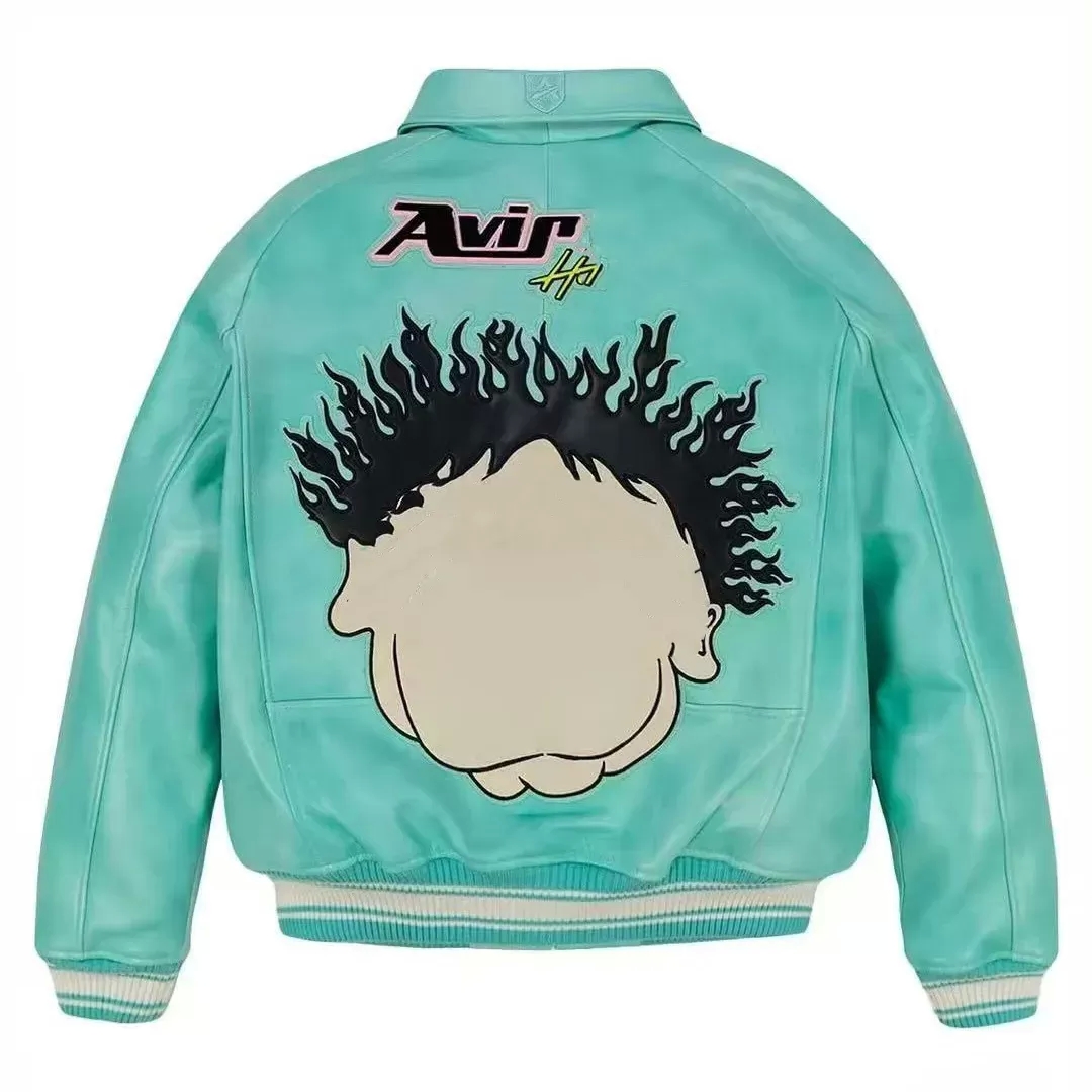 Hellstraly X Avirex Icon Leather Bomber Jacket Designer Mens Jacket Embroidery Leather Jacket Baseball Jacket Vintage Hip Hop Winter Motorcycle Retr
