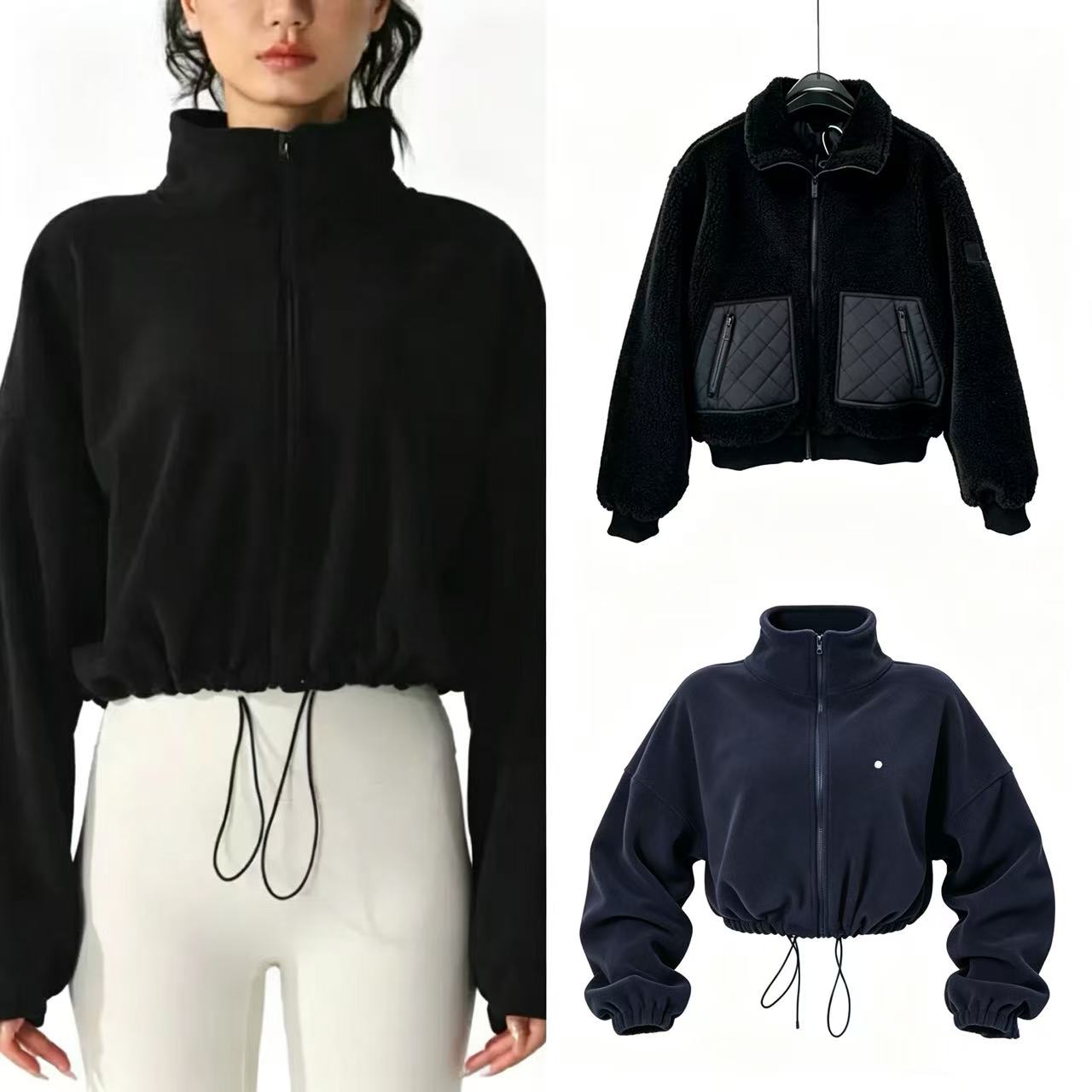 2027 american winter yoga sports jacket with stand up collar loose long sleeves and warm fleece yoga top jacket