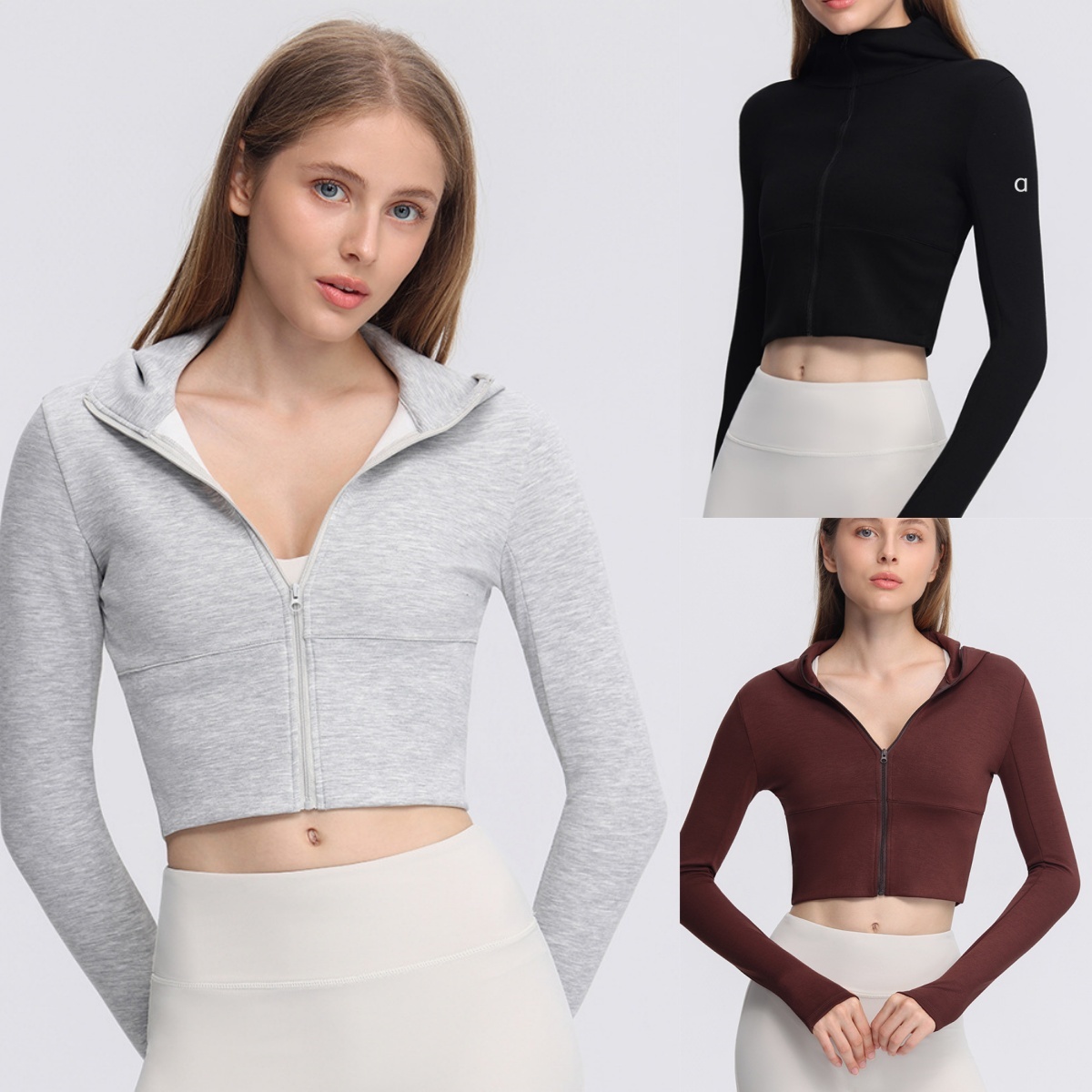 2917A nouvelle mode femmes sweat à capuche de sport mince court course Fitness manteau haut fermeture éclair serré Yoga veste pull