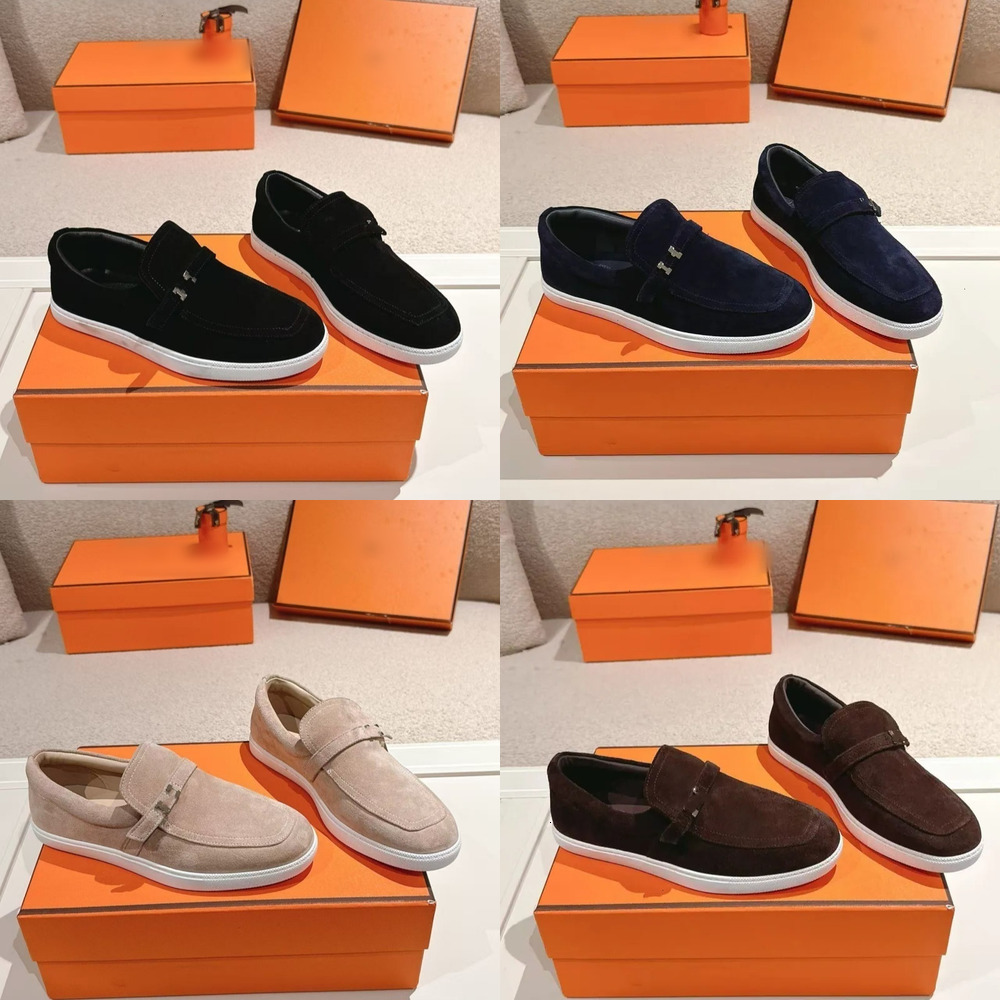 2026 Designer Luxury Shoe Moccasin Leather Mens Slip On Boat Casual Outdoor Indoor Rubber Sole Flat White Blue Navy Street Fashion Spring Summer Adu