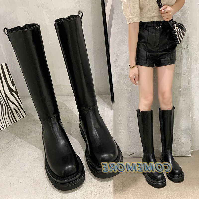 Woman's Platform FAshion Zipper Spring Autumn PU Leather Non-slip Knee High Designer Casual Women Chunky Long Black BootsT260911