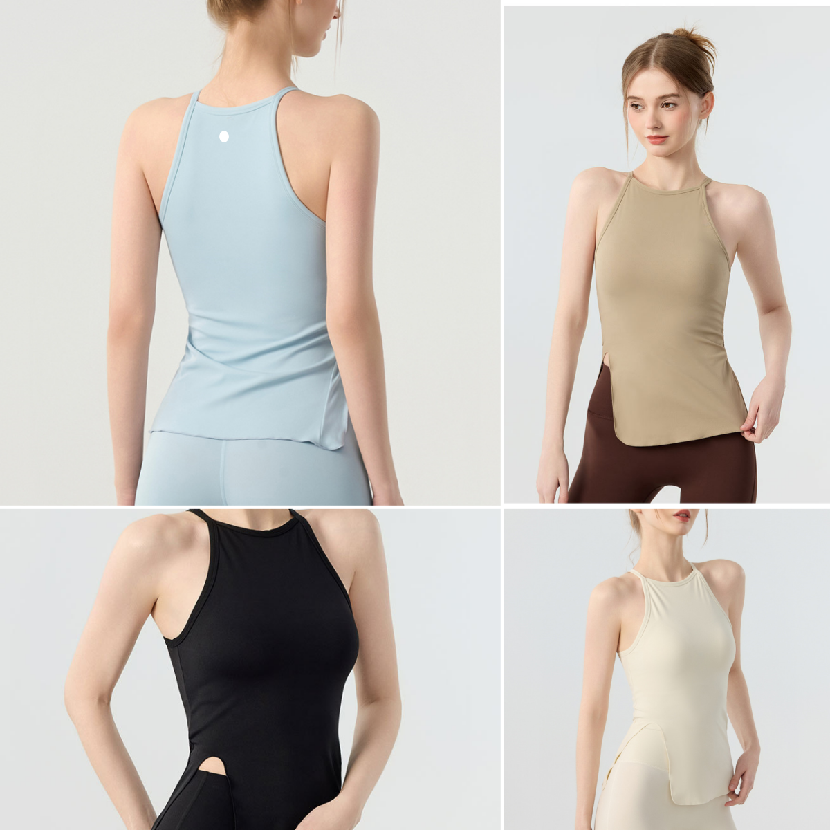 L6568 Women's Spring Summer Form-Fitting Sheer Yoga Tank Top Outerwear with Slit and Built-in Bra Pads Fitness and Yoga Wear Sleeveless Top for