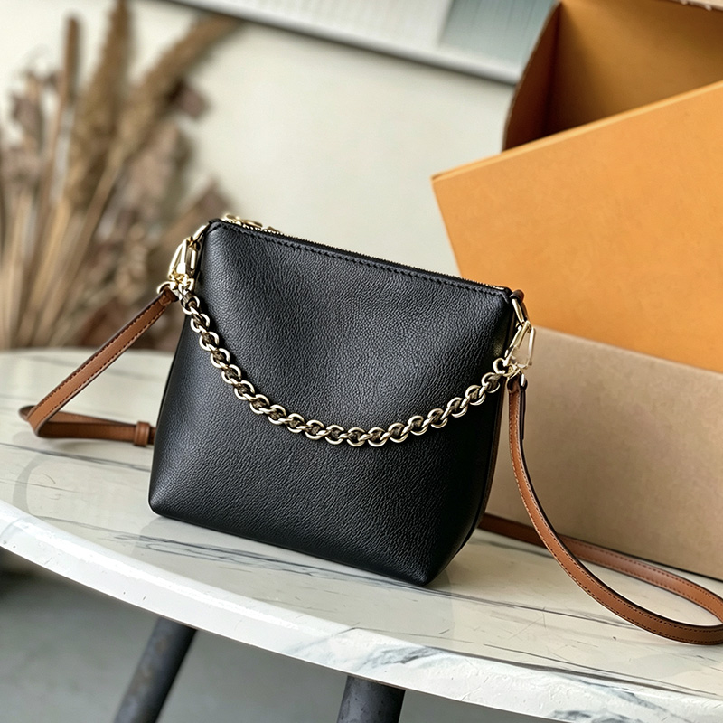 Miroir de haute qualité Zip Designer Sac à bandoulière Femme Véritable Cuir Noir Mini Sac de designer Chaîne en cuir Deux sangles Mode de luxe Do
