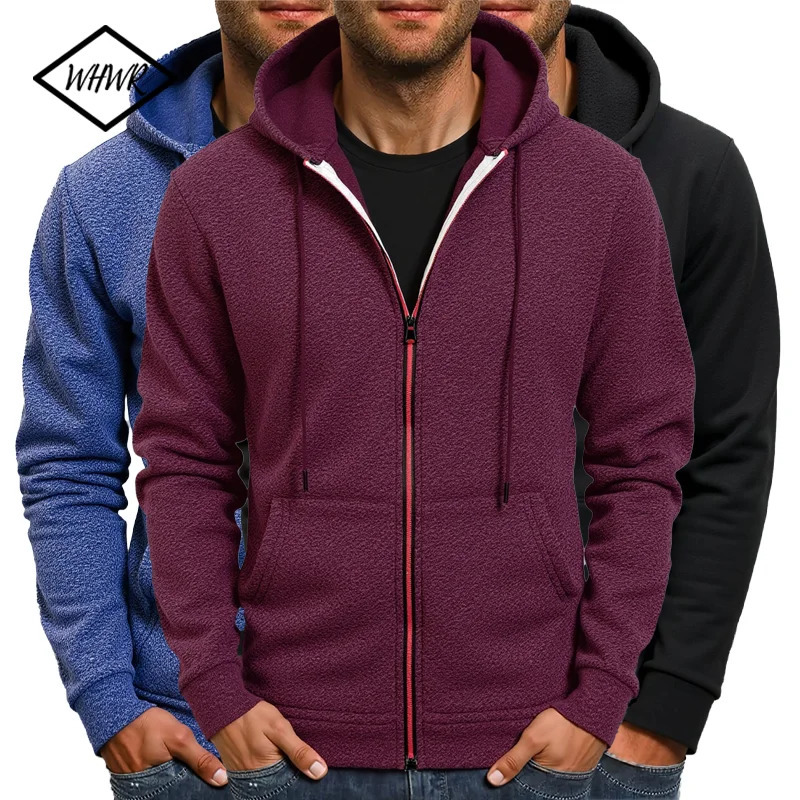 Mens Long Sleeve Sweatshirt Hooded Jacket with Pockets Zip Up Hoodie Casual Athletic Spring Fall Warm Comfortable Coat Outwear 260908