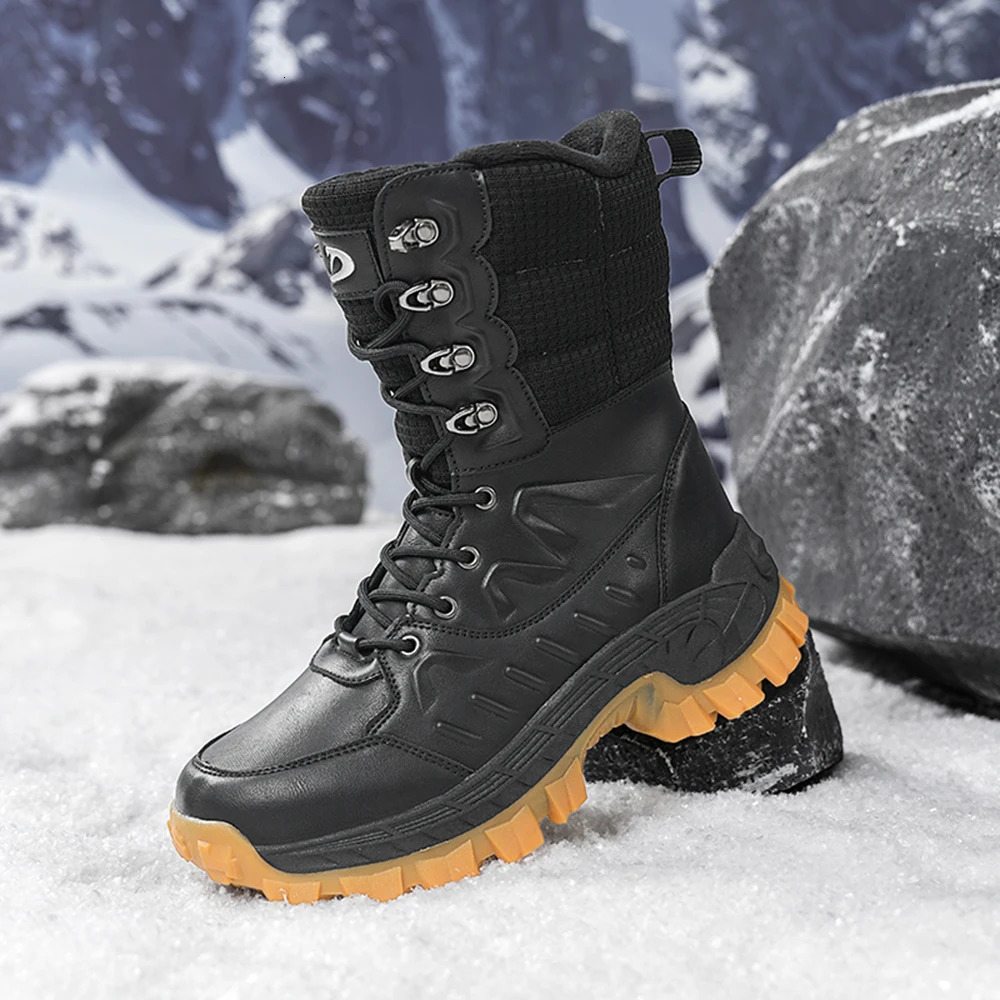 Men's Waterproof Winter Snow Boots Anti-Slip Warm Fur Lined High-Top Outdoor Hiking Work Boots for Cold Weather 260910
