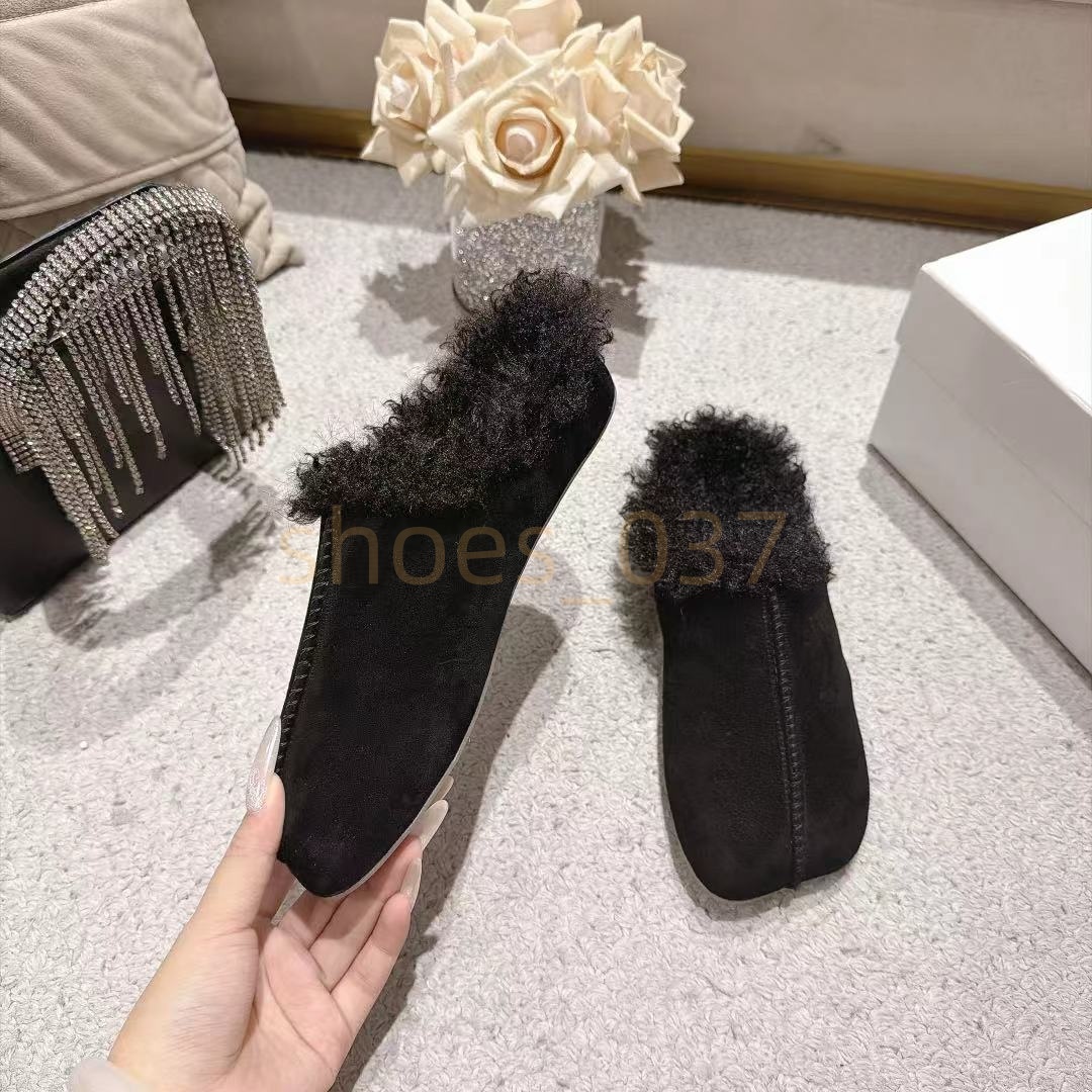10a top quality Designer Tabi Fleece Slippers Women Fuzzy Plush Fleece Clogs Round Toe Suede Mules Fashion Number Logo Backless Slippers Casual Wint