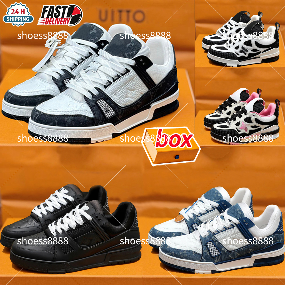 Designer Skates Sneakers Trainers Luxury Platform Casual Shoes High Quality Men Women Breathable Calfskin Flower Embossing Outdoor shoe Leather Lace
