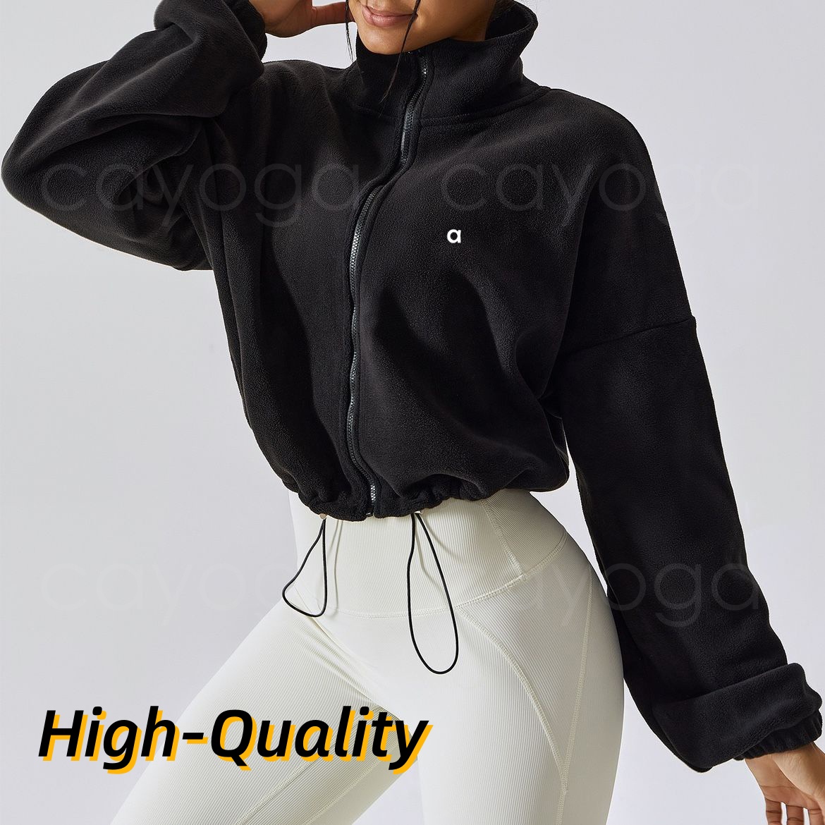 American Winter Yoga Jacket Stand Collar Loose Long Sleeve Fleece Lined Warm Yoga Top 10A Grade Fabric Pilates Casual Gym Workout