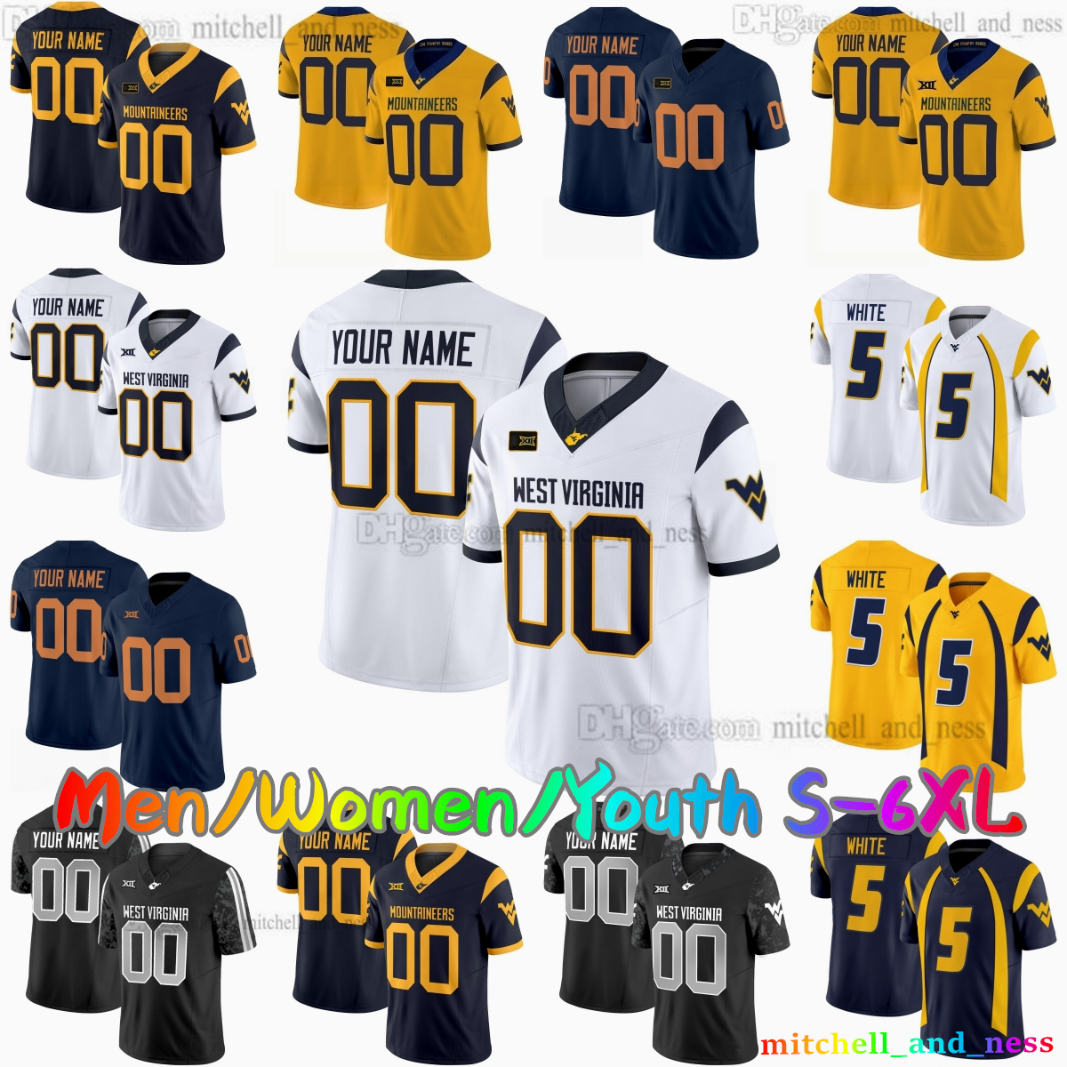 2026-27 Custom 3 Michael Hawkins Jr. West Virginia College Football Jersey 1 Amari Latimer 2 DJ Epps 4 Cam Cook 5 Jaden Bray 8 Kamari Wilson 42 Jack