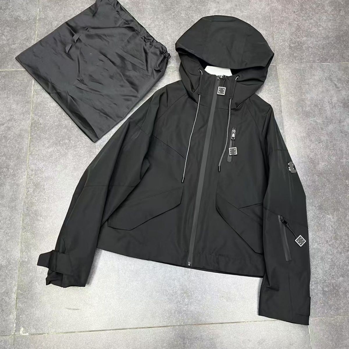 Women autumn black color logo print hooded outdoor windbreaker jackets designer high quality coats SML