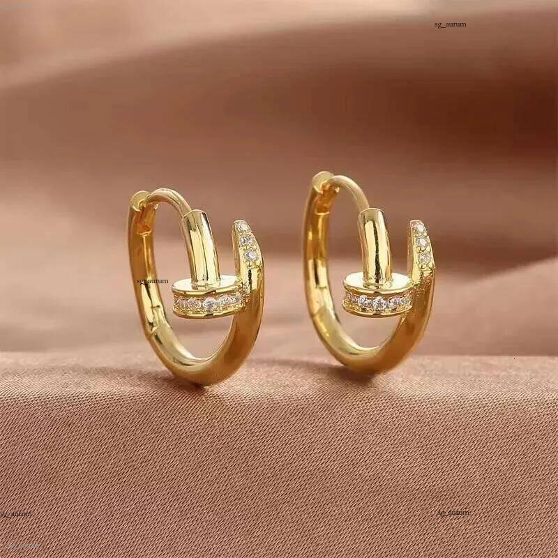 Charming Shiny Crystal Round Earrin Silver Post 14K Gold Plated Cubic Zirconia Huggie Nail Thick Lightweight Hoop Earrings for Women