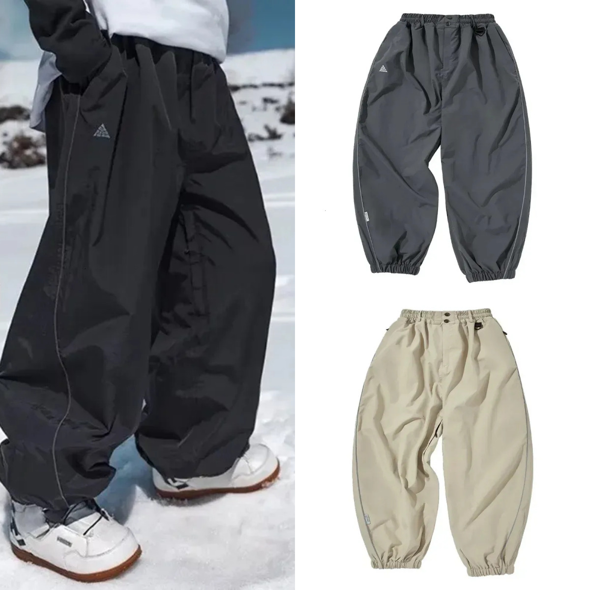 Mens Womens Waterproof Loose Fit Wear Resistant Snowboard Ski Pants Windproof Warm Thickened Winter Outdoor Snow Sports Snowboarding Skiing