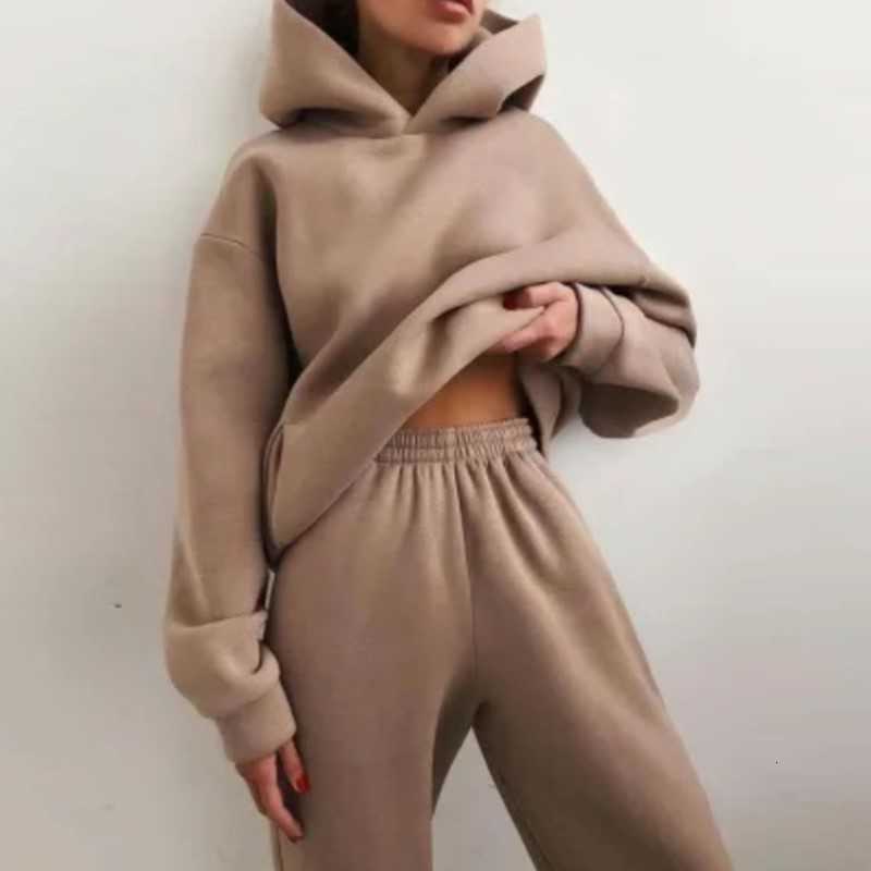 Full Sleeve Women's Hoodie Elastic Waist Long Pants Two Pieces Set Autumn Casual Fashion Warm Solid Color Long Pant SetsT260911