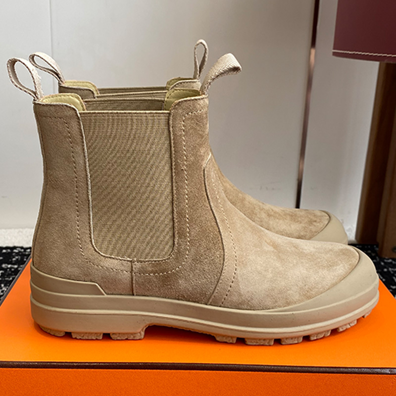 Autumn and Winter Fashion Nomade Ankle Boot Designer Womens Luxury Apricot Elastic Fabric Splicing Sand Brown Suede Short Boots Womans Leisure Trave