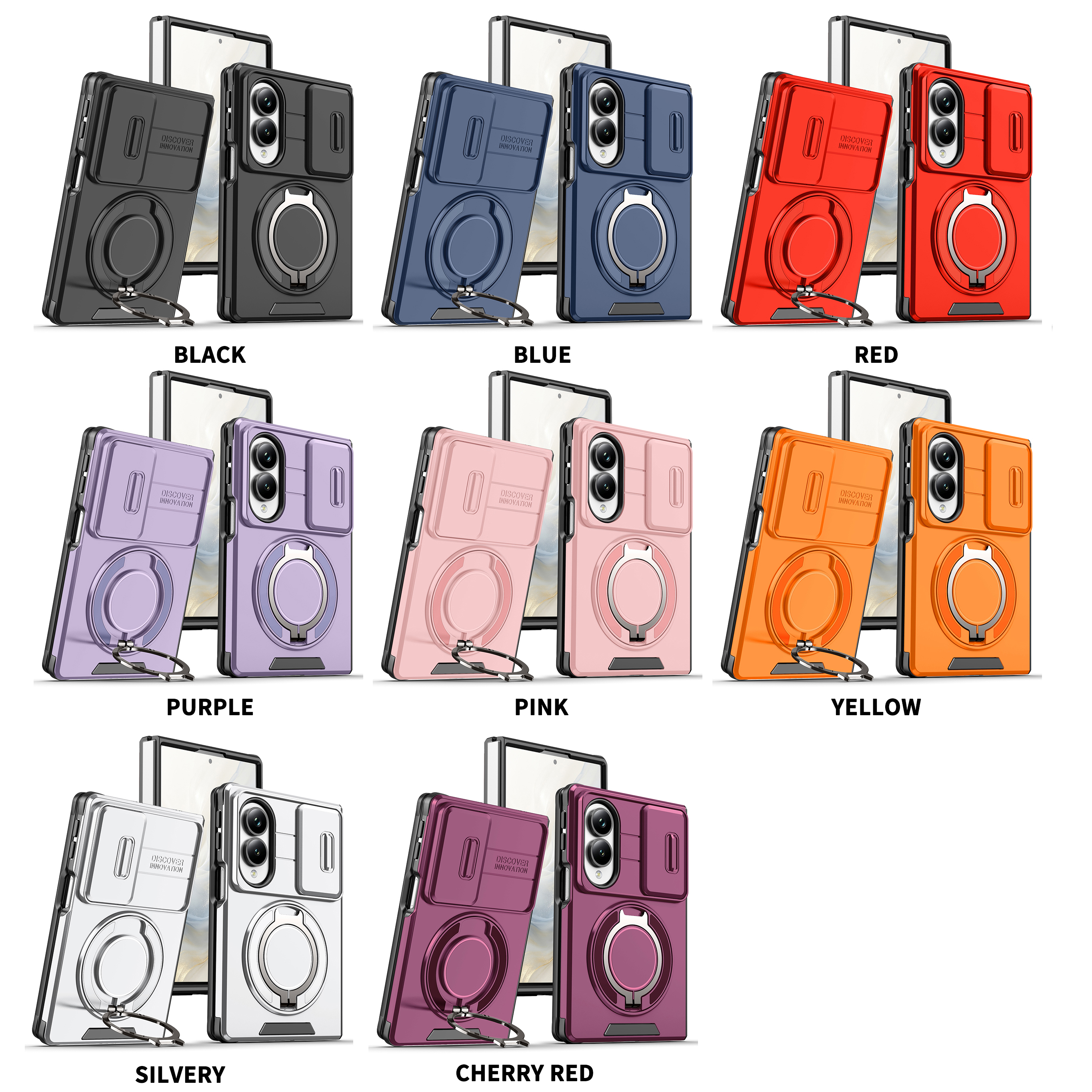 Luxury Heavy Duty Rugged Armor Slide Camera Protection Case Magnetic Car Bracket Ring Stand Shockproof Cover For iPhone Duo Samsung Z Flip 6 7 8 Ult