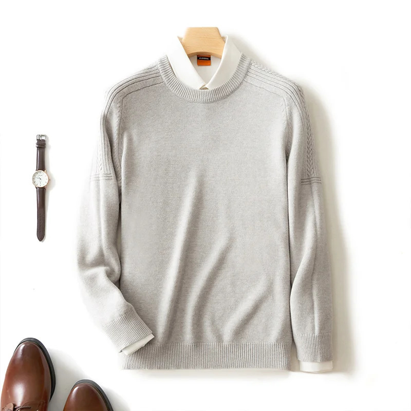 Men'S Wool Blend Sweater With Saddle Shoulder n AutumnWinter Warm Round Neck Pullover Fashionable And Versatile Top 260911