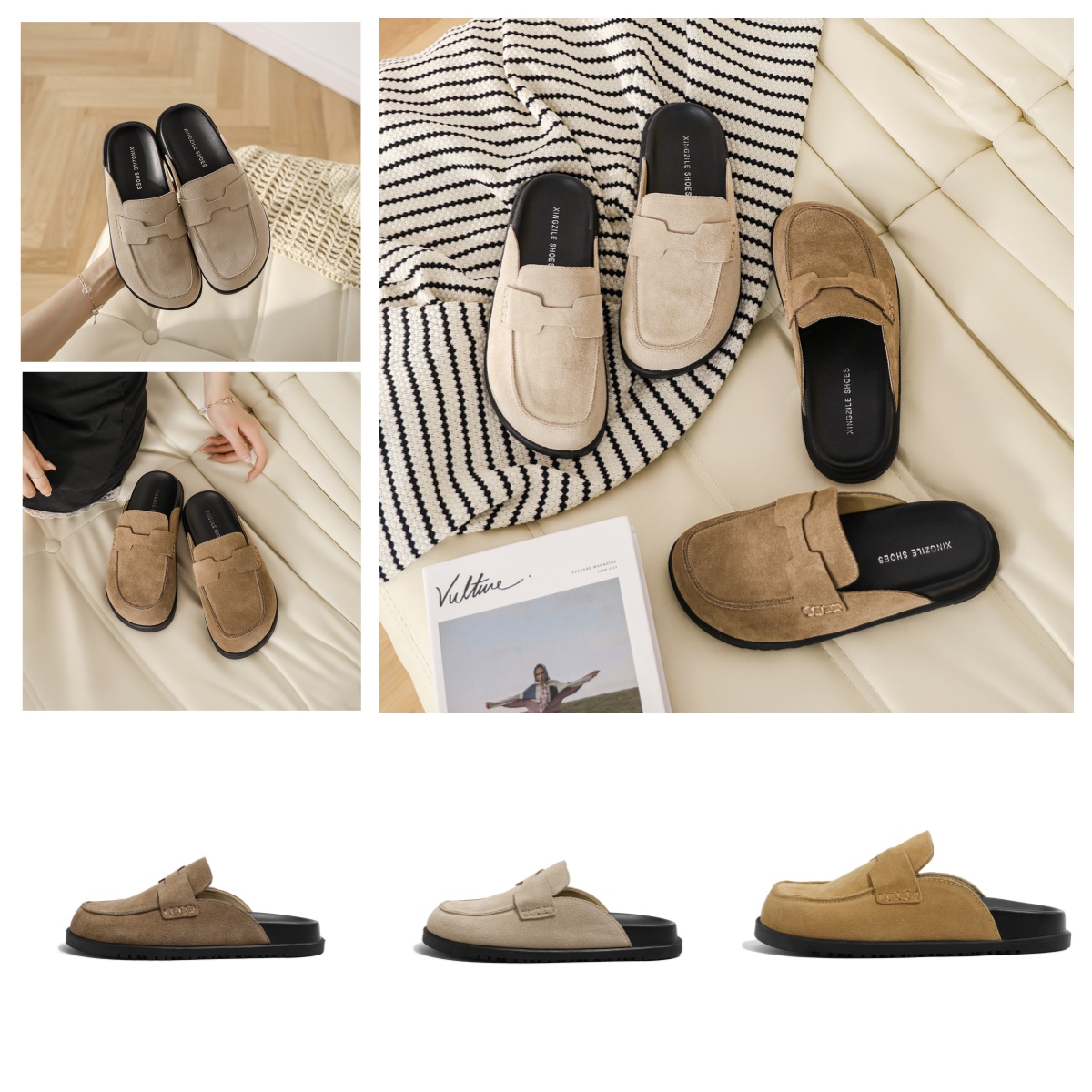 Slippers Wrapped Luxury Genuine Leather Lazy Slippers Loafers Sandals Flat High Quality Fashion High-top Slippers Winter Summer Shoes Suede Slide
