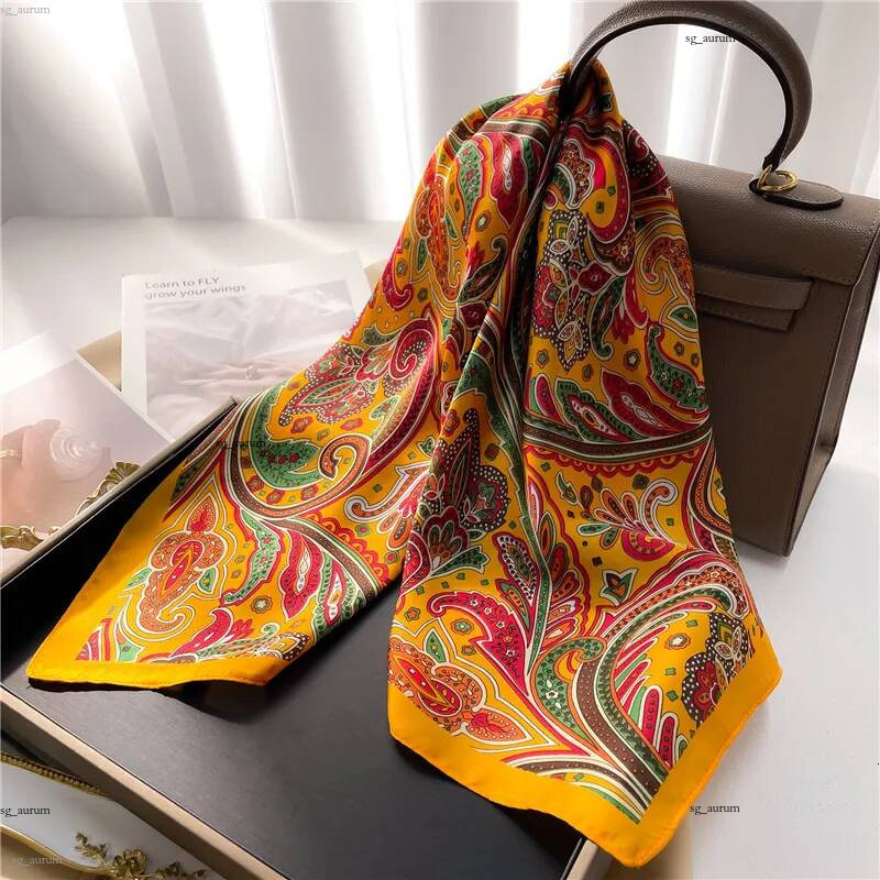 Luxury Women Silk Scarves Fashion Square Silks Satin Scarf Flower Print Splice Solid Color Spring Summer Head Wraps Gift 70X70cm Wholesale
