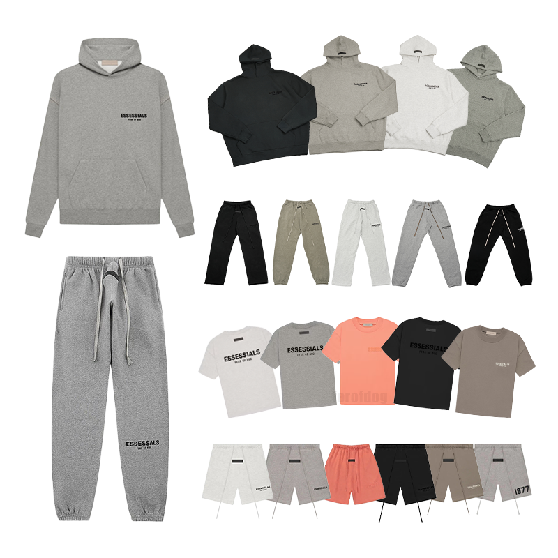 Mens Essential Hoodies Sleeve Crew Neck Essential Short Sweatshirts Shirts Matching Shirts Set With Printed Text Drawstrings Grey Casual Sportswear