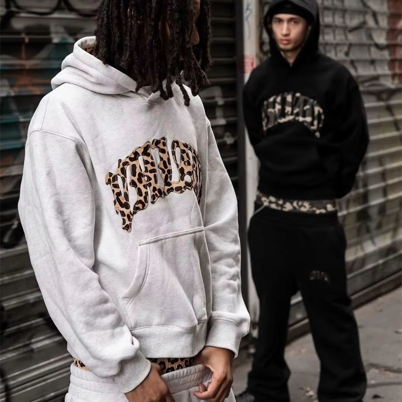 Y2K leopard Fashion High street print letter embroidered men sportswear suit casual American retro hoodie trend loose clothing 260916